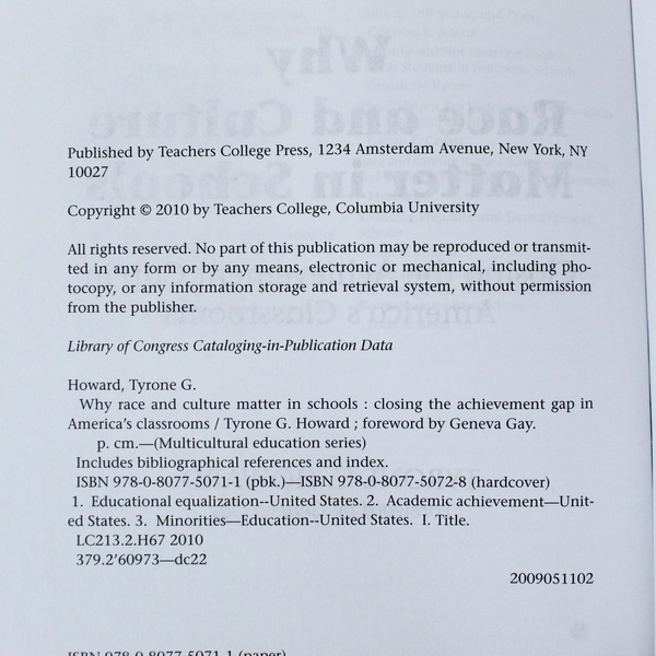 Why Race and Culture Matter in Schools by Tyrone C. Howard 2010 Paperback