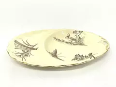 Vintage Cream Oval Tea & Snack Plate with Brown Butterfly & Duck Design