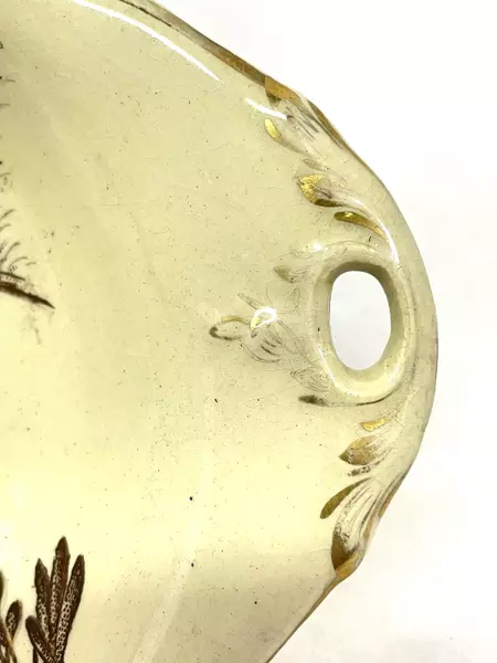 Vintage Cream Oval Tea & Snack Plate with Brown Butterfly & Duck Design