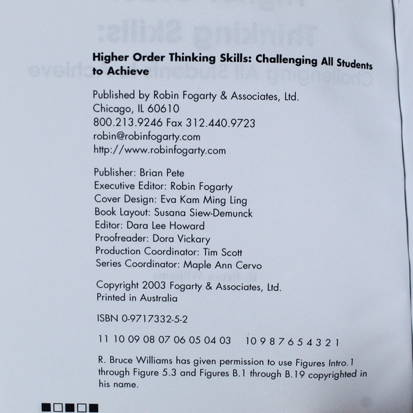 Higher Order Thinking Skills by R. Bruce Williams 2003 Paperback - Good
