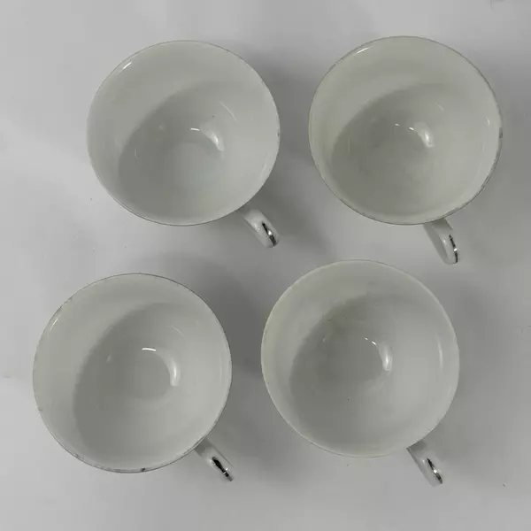 Set of 4 Fine China Of Japan Footed Coffee Cups Leaf And Berry Vintage Pattern