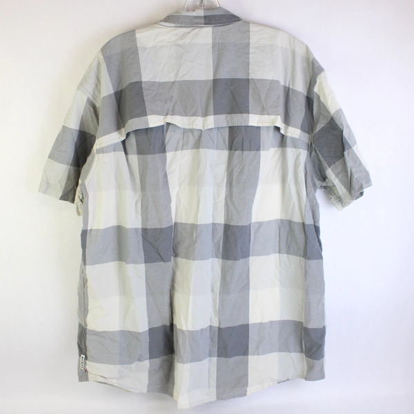 prAna Light Gray Gingham Short-Sleeved Button-Up Vented Shirt Men's Size 2XL