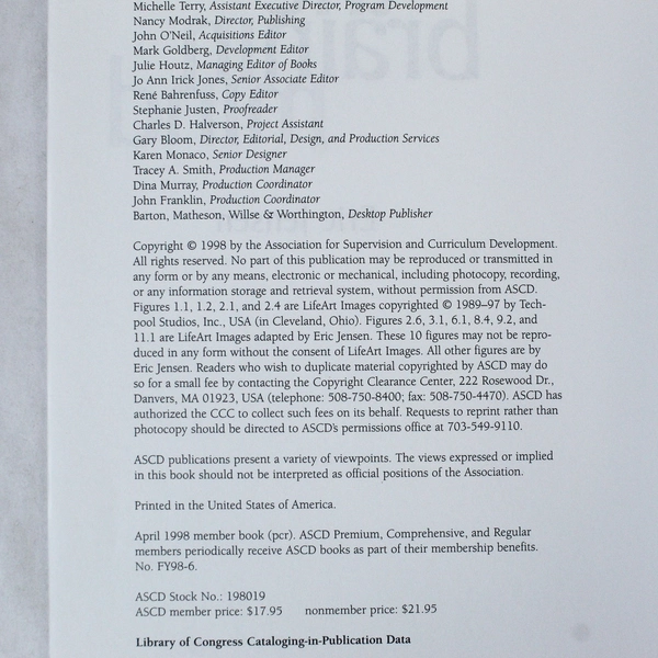 Teaching with the Brain in Mind by Eric Jensen 1998 Paperback - Good Condition