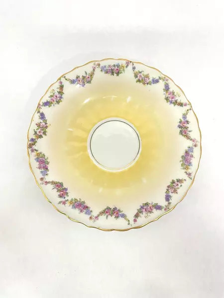 Vtg Merkelsgrun Porcelain Tea Cup And Saucer White And Yellow Floral Wreath 
