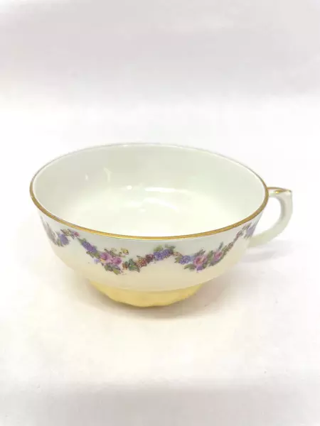 Vtg Merkelsgrun Porcelain Tea Cup And Saucer White And Yellow Floral Wreath 