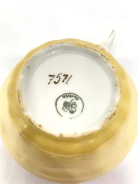 Vtg Merkelsgrun Porcelain Tea Cup And Saucer White And Yellow Floral Wreath 