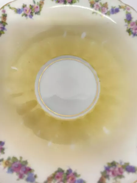 Vtg Merkelsgrun Porcelain Tea Cup And Saucer White And Yellow Floral Wreath 