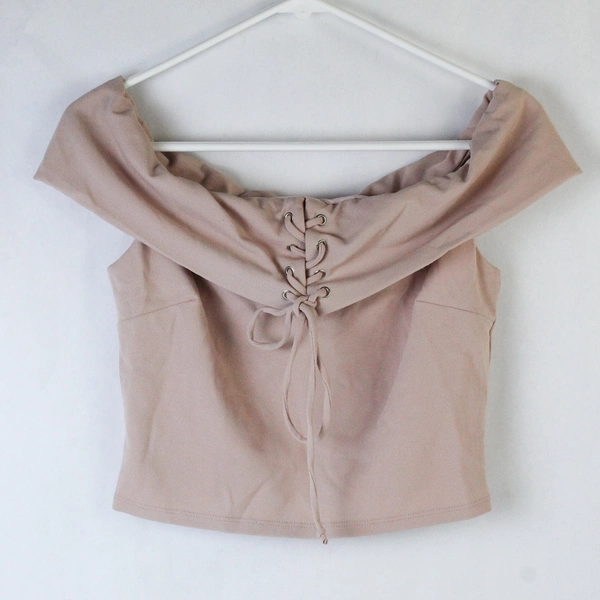 Forever 21 Pink Off The Shoulder Crop Top Lace Up Women's Size M Stretch