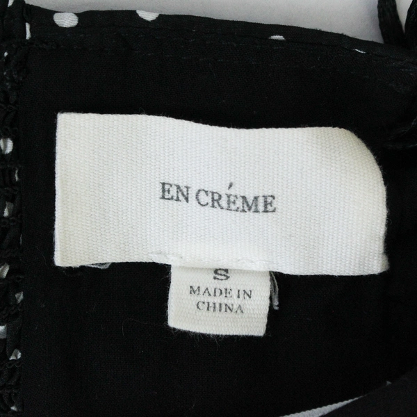 En Creme Crop Top Tank Tasseled Hem Black White Dots Size Small Elastic Back