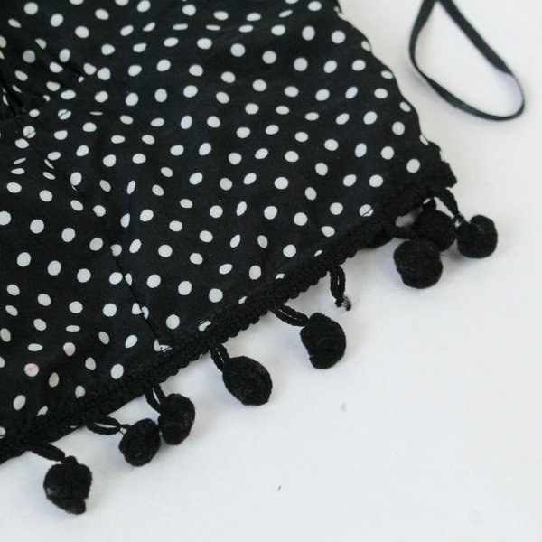 En Creme Crop Top Tank Tasseled Hem Black White Dots Size Small Elastic Back