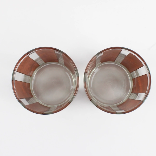 Set Of 2 Vintage Libbey Brown Wood Grain Panel Old Fashioned Glasses 4 Inch