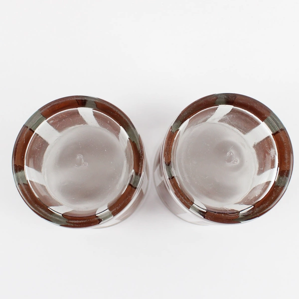 Set Of 2 Vintage Libbey Brown Wood Grain Panel Old Fashioned Glasses 4 Inch