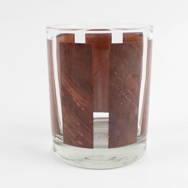 Set Of 2 Vintage Libbey Brown Wood Grain Panel Old Fashioned Glasses 4 Inch