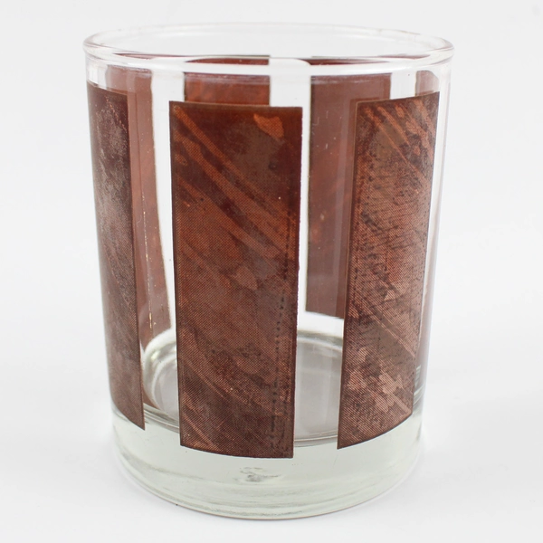 Set Of 2 Vintage Libbey Brown Wood Grain Panel Old Fashioned Glasses 4 Inch