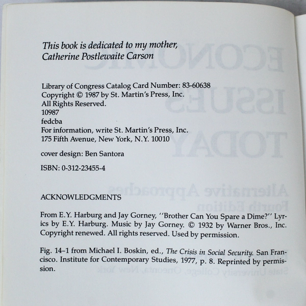 Economic Issues Today by Robert B. Carson 1987 4th Ed PB Pre-Owned