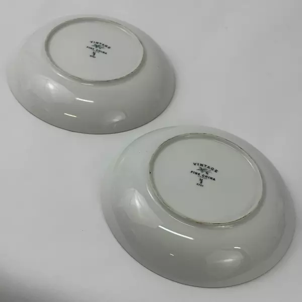 2 Vintage Fine China of Japan Cereal Bowls 7.5" Blue Leaf Berry Silver Trim