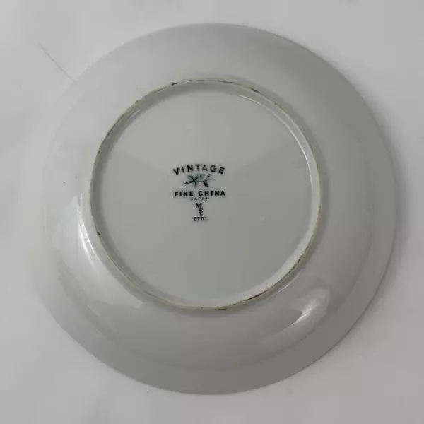 2 Vintage Fine China of Japan Cereal Bowls 7.5" Blue Leaf Berry Silver Trim