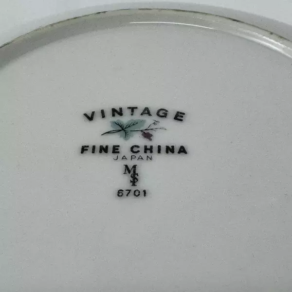 2 Vintage Fine China of Japan Cereal Bowls 7.5" Blue Leaf Berry Silver Trim