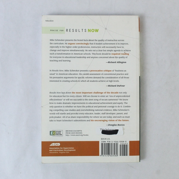 Results Now by Mike Schmoker 2006 Paperback - Good Pre-Owned Condition