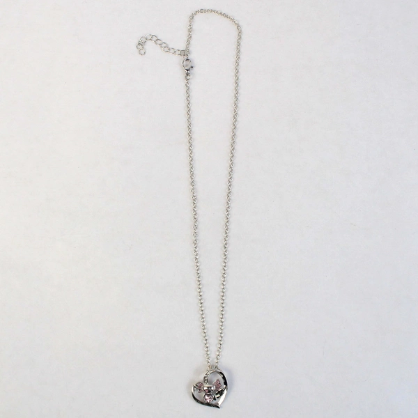 Silver Toned Love You More Pendant Necklace Pink Gem Animal With Pink Accents