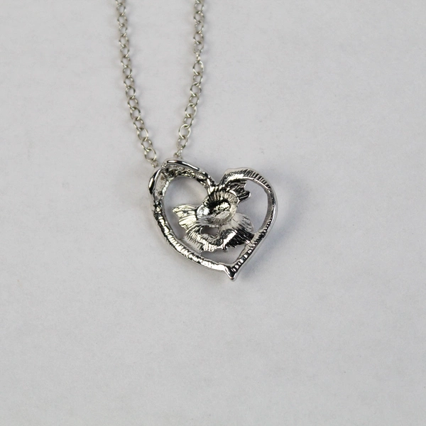 Silver Toned Love You More Pendant Necklace Pink Gem Animal With Pink Accents