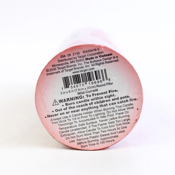 Red Pillar Candle Large Decorative Wild Currant Scented Candle 3" x 8"