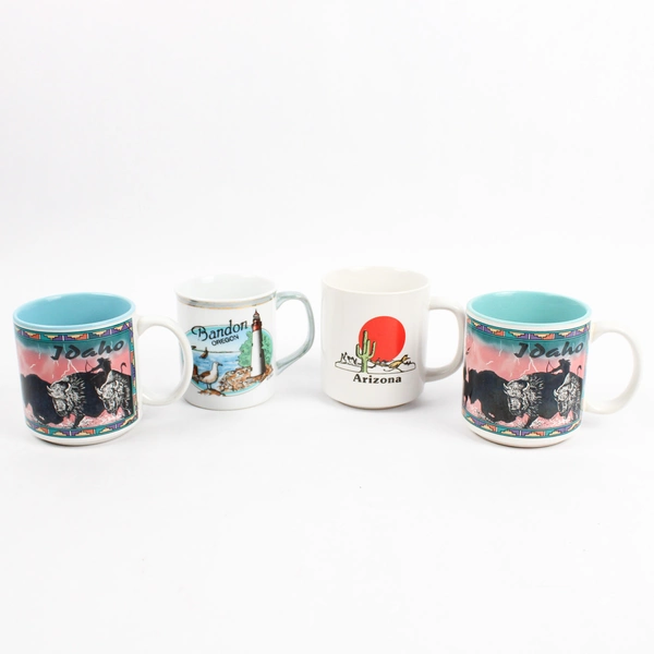 Lot of 4 Arizona Idaho and Oregon Travel Souvenir Coffee Mugs
