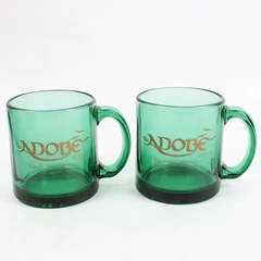 Lot of 2 Green Glass Souvenir Mugs The Adobe Resort Yachats Oregon