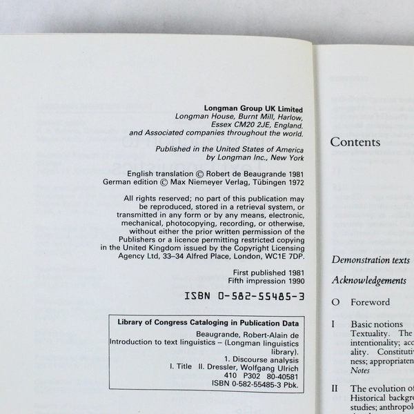 Introduction to Text Linguistics by Dressler & De Beaugrande 1981 PB