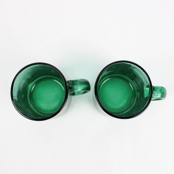 Lot of 2 Green Glass Souvenir Mugs The Adobe Resort Yachats Oregon