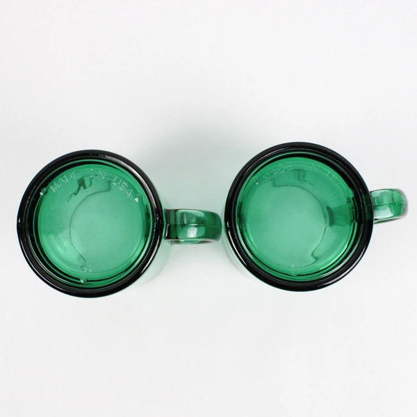 Lot of 2 Green Glass Souvenir Mugs The Adobe Resort Yachats Oregon