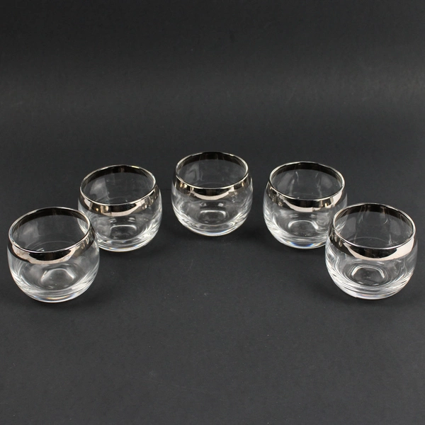 Set of 5 Clear Glass Tealight Candle Holders with Silver-Tone Trim