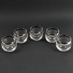 Set of 5 Clear Glass Tealight Candle Holders with Silver-Tone Trim