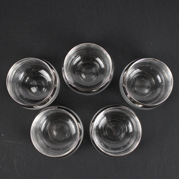 Set of 5 Clear Glass Tealight Candle Holders with Silver-Tone Trim