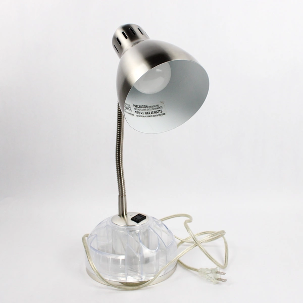 Silver-Tone Metal Desk Lamp with Clear Plastic Stationary Organizer