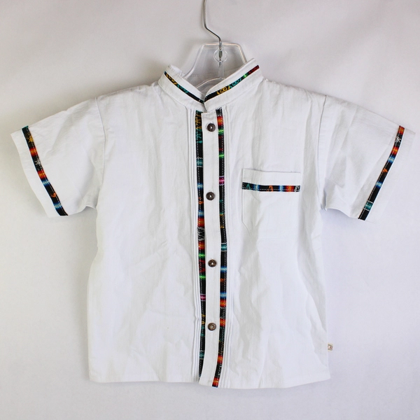 Unbranded Embroidered Trim White Button-Up Shirt Boys' Size 8 Flawed
