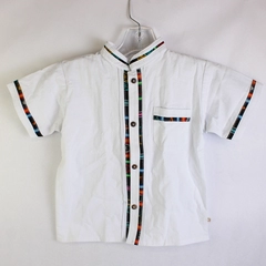 Unbranded Embroidered Trim White Button-Up Shirt Boys' Size 8 Flawed