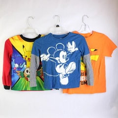 Mixed Lot of 3 Kids' Cartoon T-Shirts Boys' Size 7 Pokemon Pikachu Mickey Mouse