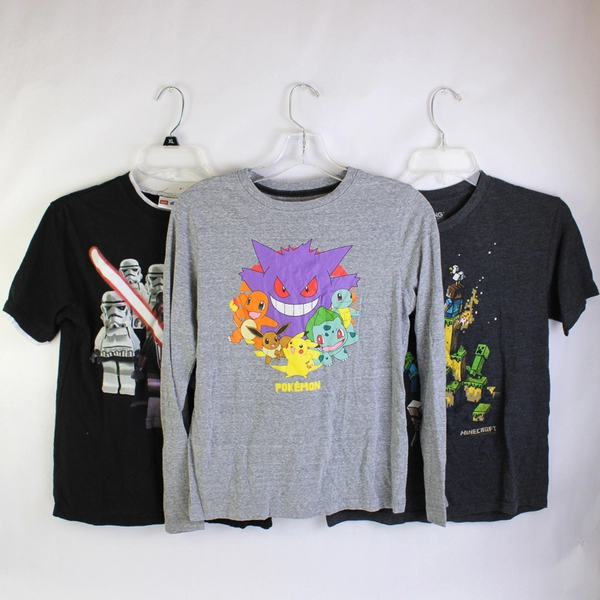 Lot of 3 Kids' Gaming and Cartoon T-Shirts Boys' Size Large Minecraft Pokemon