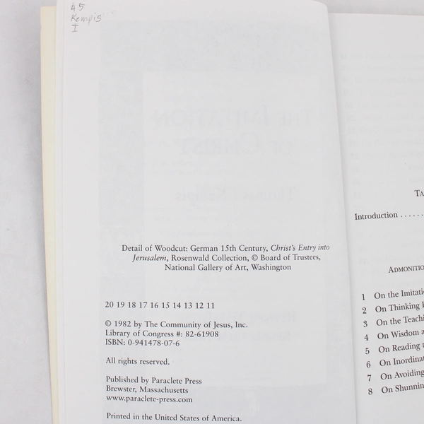 The Imitation of Christ Thomas A Kempis 1982 Paraclete Press Paperback Ex Libris