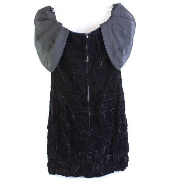 Jay Jacobs Black Velvet Dress with Sheer Chiffon Sleeves Women's Medium