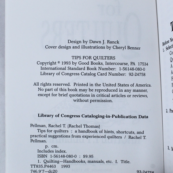 Tips for Quilters Handbook by Rachel Pellman 1993 Good Condition