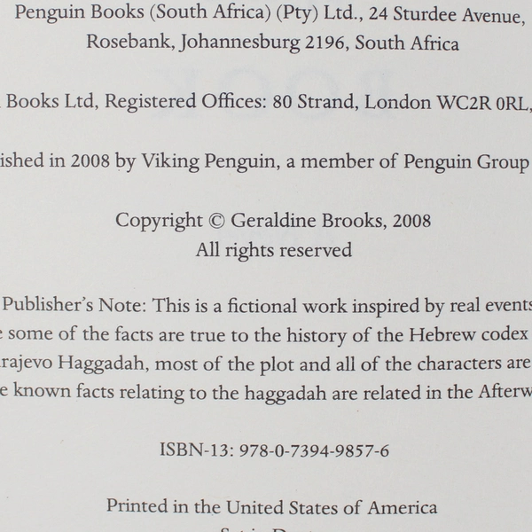 People of the Book Geraldine Brooks 2008 Viking Penguin Paperback