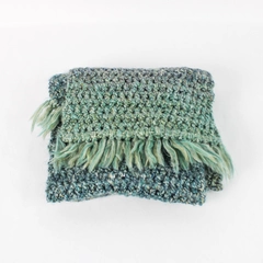 Handmade Knit Green and Blue Scarf With Tassels 62"