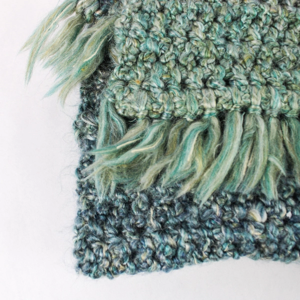 Handmade Knit Green and Blue Scarf With Tassels 62"