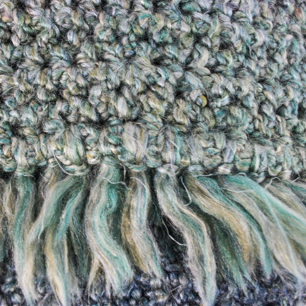 Handmade Knit Green and Blue Scarf With Tassels 62"