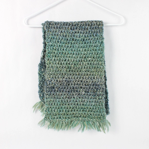 Handmade Knit Green and Blue Scarf With Tassels 62"
