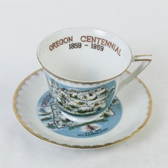 Vintage Norcrest Oregon Centennial Footed Tea Cup And Saucer Set