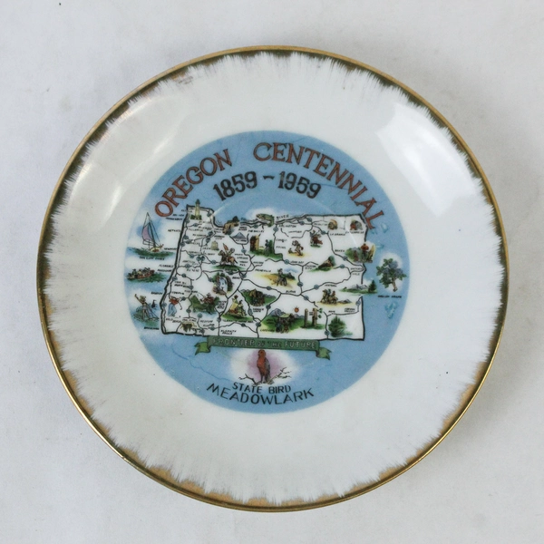 Vintage Norcrest Oregon Centennial Footed Tea Cup And Saucer Set