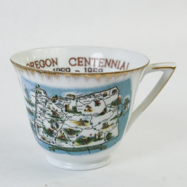 Vintage Norcrest Oregon Centennial Footed Tea Cup And Saucer Set